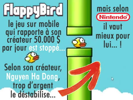 Flappy Bird, le jeu sur mobile est stoppé par son créateur.